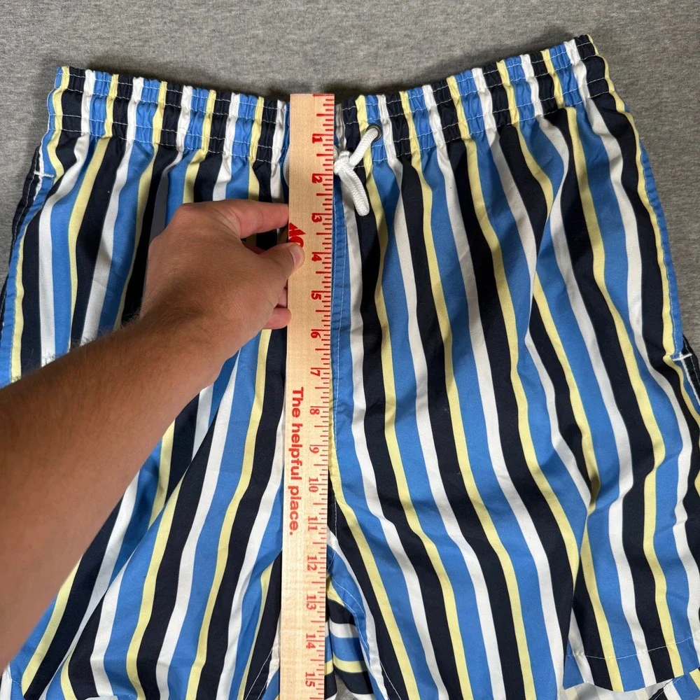 Trunks Surf & Swim Co Mens L Blue Yellow Striped Mesh Lined Swim Trunks